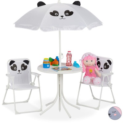 Ensemble chaise table de camping, Chaise enfants avec abat-jour, pliable et table, panda blanc Pas cher